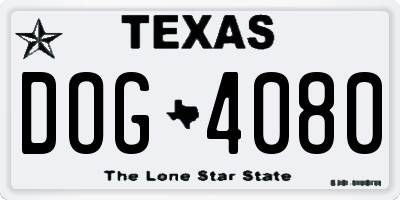 TX license plate DOG4080