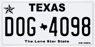 TX license plate DOG4098