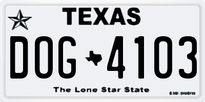TX license plate DOG4103