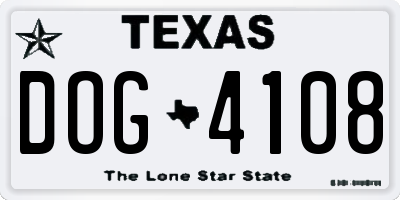TX license plate DOG4108