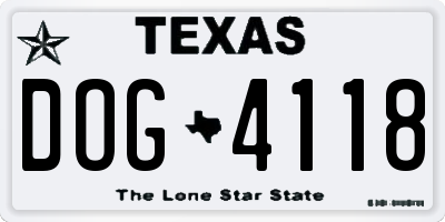 TX license plate DOG4118