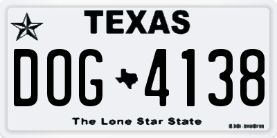 TX license plate DOG4138