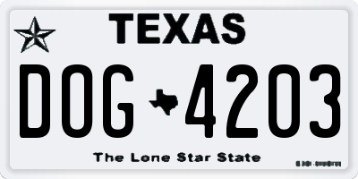 TX license plate DOG4203
