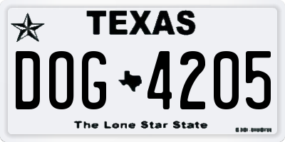 TX license plate DOG4205