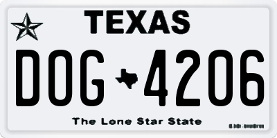 TX license plate DOG4206