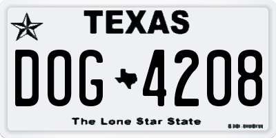 TX license plate DOG4208