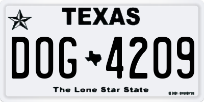 TX license plate DOG4209
