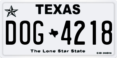 TX license plate DOG4218
