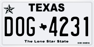 TX license plate DOG4231