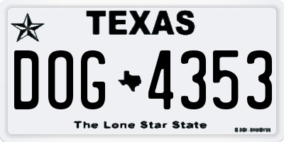 TX license plate DOG4353