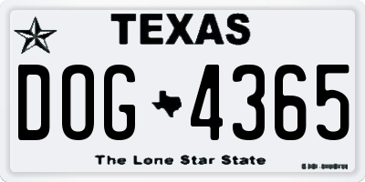 TX license plate DOG4365