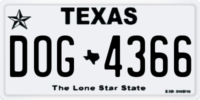 TX license plate DOG4366