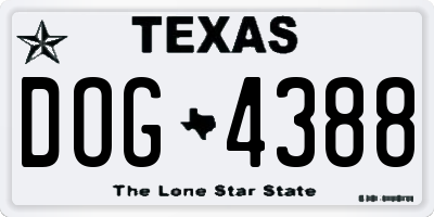TX license plate DOG4388