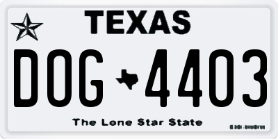 TX license plate DOG4403