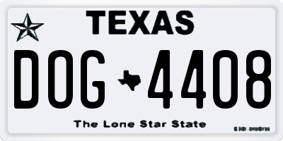 TX license plate DOG4408