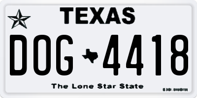 TX license plate DOG4418