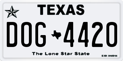 TX license plate DOG4420