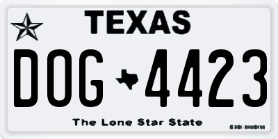 TX license plate DOG4423