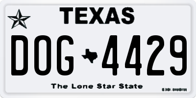 TX license plate DOG4429