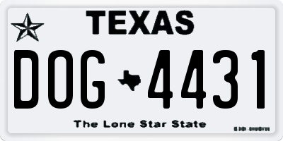 TX license plate DOG4431