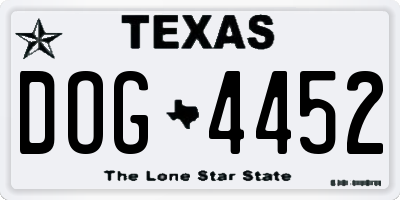 TX license plate DOG4452