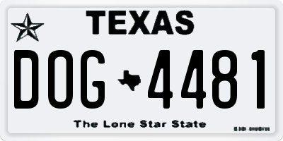 TX license plate DOG4481