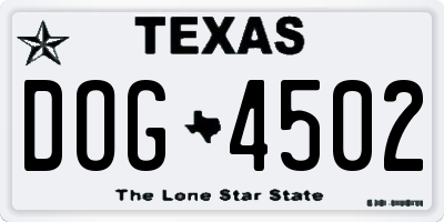 TX license plate DOG4502