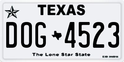 TX license plate DOG4523