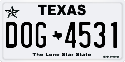 TX license plate DOG4531