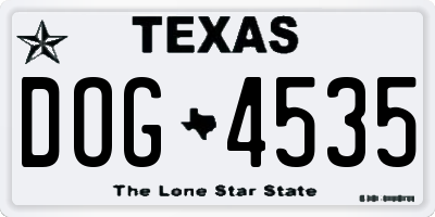 TX license plate DOG4535