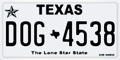 TX license plate DOG4538