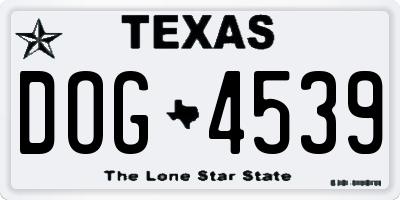 TX license plate DOG4539