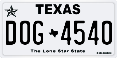 TX license plate DOG4540