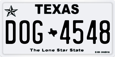 TX license plate DOG4548