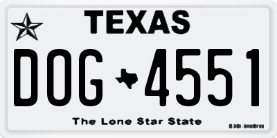 TX license plate DOG4551