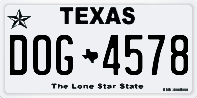 TX license plate DOG4578