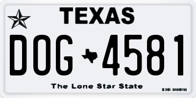 TX license plate DOG4581