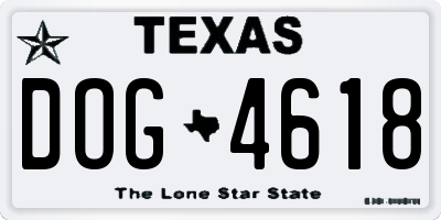 TX license plate DOG4618