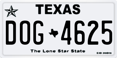 TX license plate DOG4625