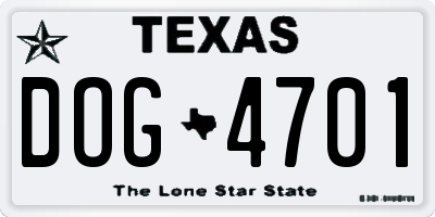 TX license plate DOG4701