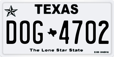 TX license plate DOG4702