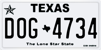 TX license plate DOG4734