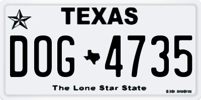 TX license plate DOG4735