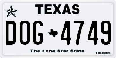 TX license plate DOG4749