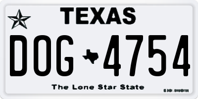 TX license plate DOG4754