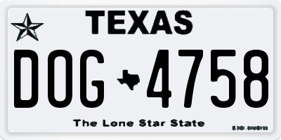 TX license plate DOG4758