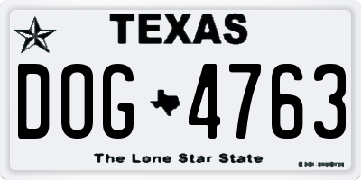 TX license plate DOG4763