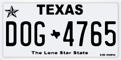 TX license plate DOG4765