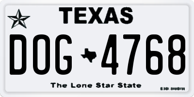 TX license plate DOG4768