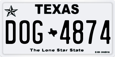 TX license plate DOG4874